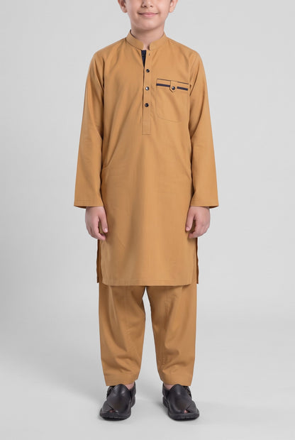 Boys' Mustard Gold Cotton Shalwar Kameez - 221017 – front