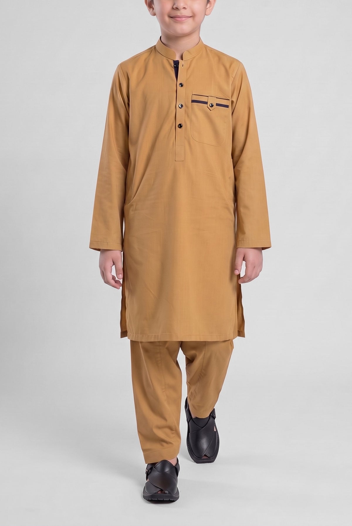 Boys' Mustard Gold Cotton Shalwar Kameez - 221017 – walking