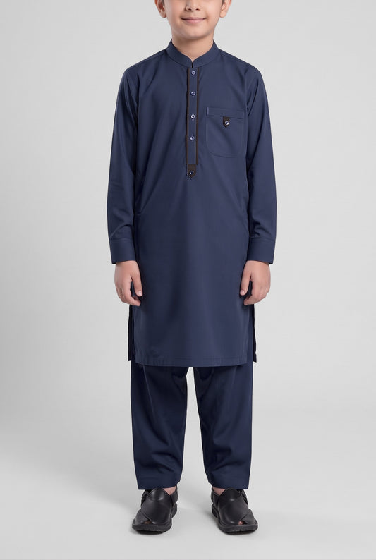 Boys' Classic Navy Cotton Shalwar Kameez - 221018 – front