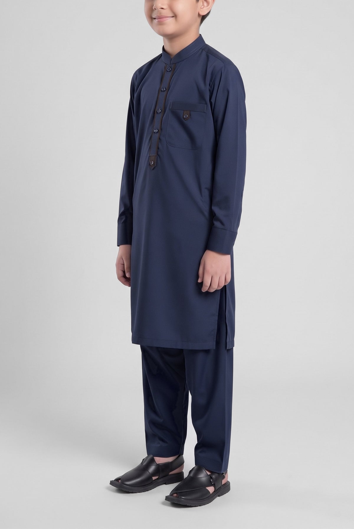 Boys' Classic Navy Cotton Shalwar Kameez - 221018 – three-quarter