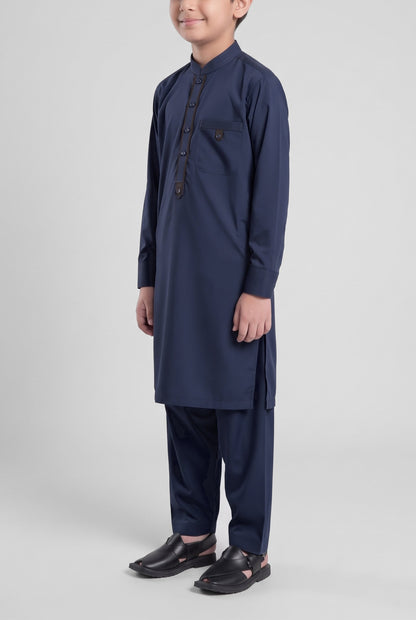 Boys' Classic Navy Cotton Shalwar Kameez - 221018 – three-quarter