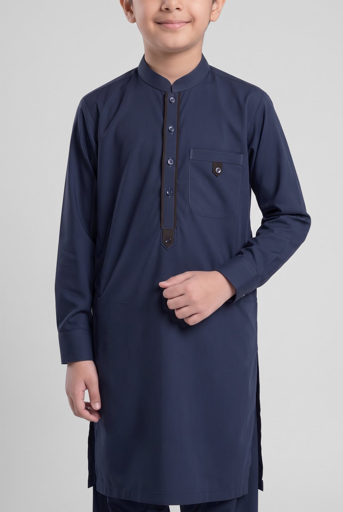 Boys' Classic Navy Cotton Shalwar Kameez - 221018 – placket detail