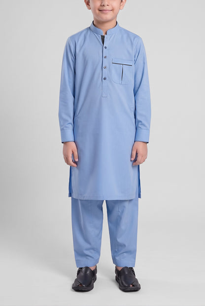 Boys' Sky Blue Cotton Shalwar Kameez - 221019 – front