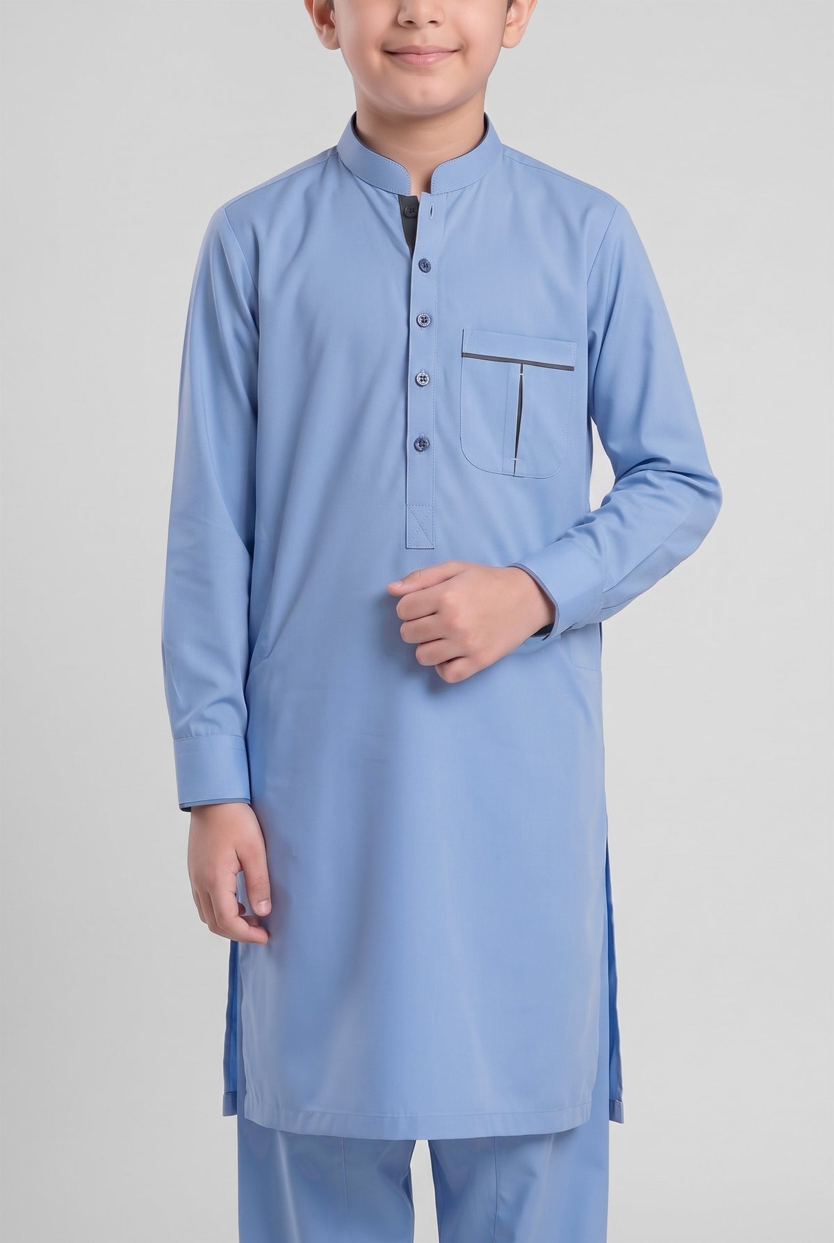 Boys' Sky Blue Cotton Shalwar Kameez - 221019 – placket detail