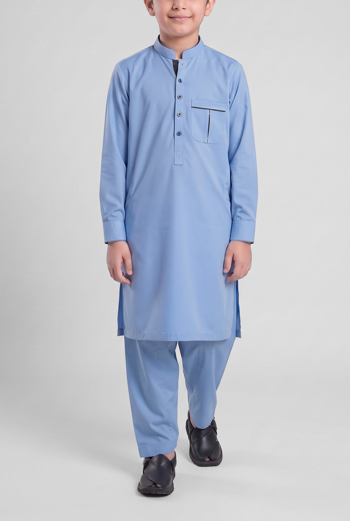 Boys' Sky Blue Cotton Shalwar Kameez - 221019 – walking