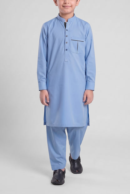 Boys' Sky Blue Cotton Shalwar Kameez - 221019 – walking