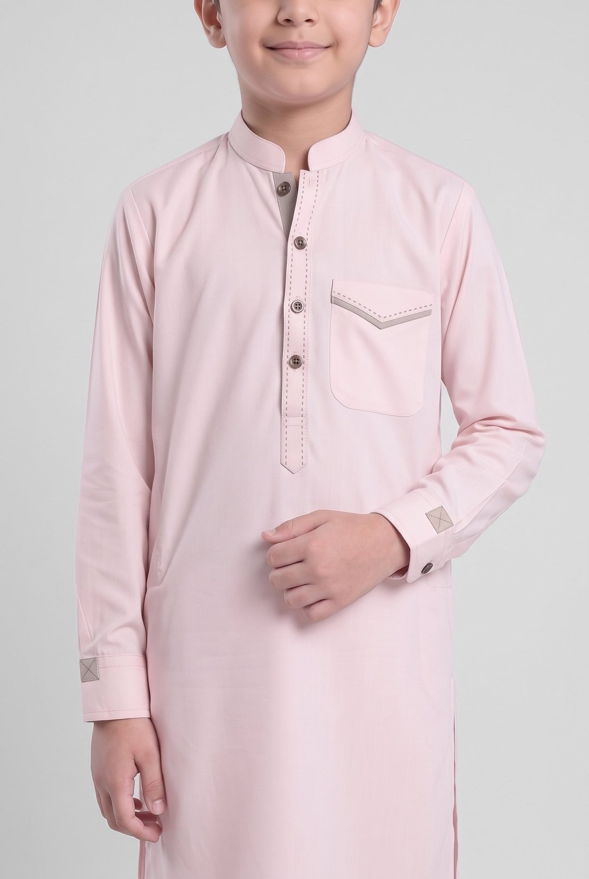 Boys' Blush Pink Cotton Shalwar Kameez - 221020 – placket detail