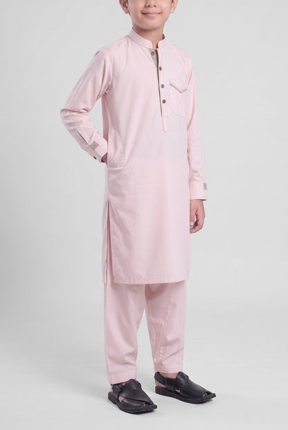 Boys' Blush Pink Cotton Shalwar Kameez - 221020 – side-pocket pose