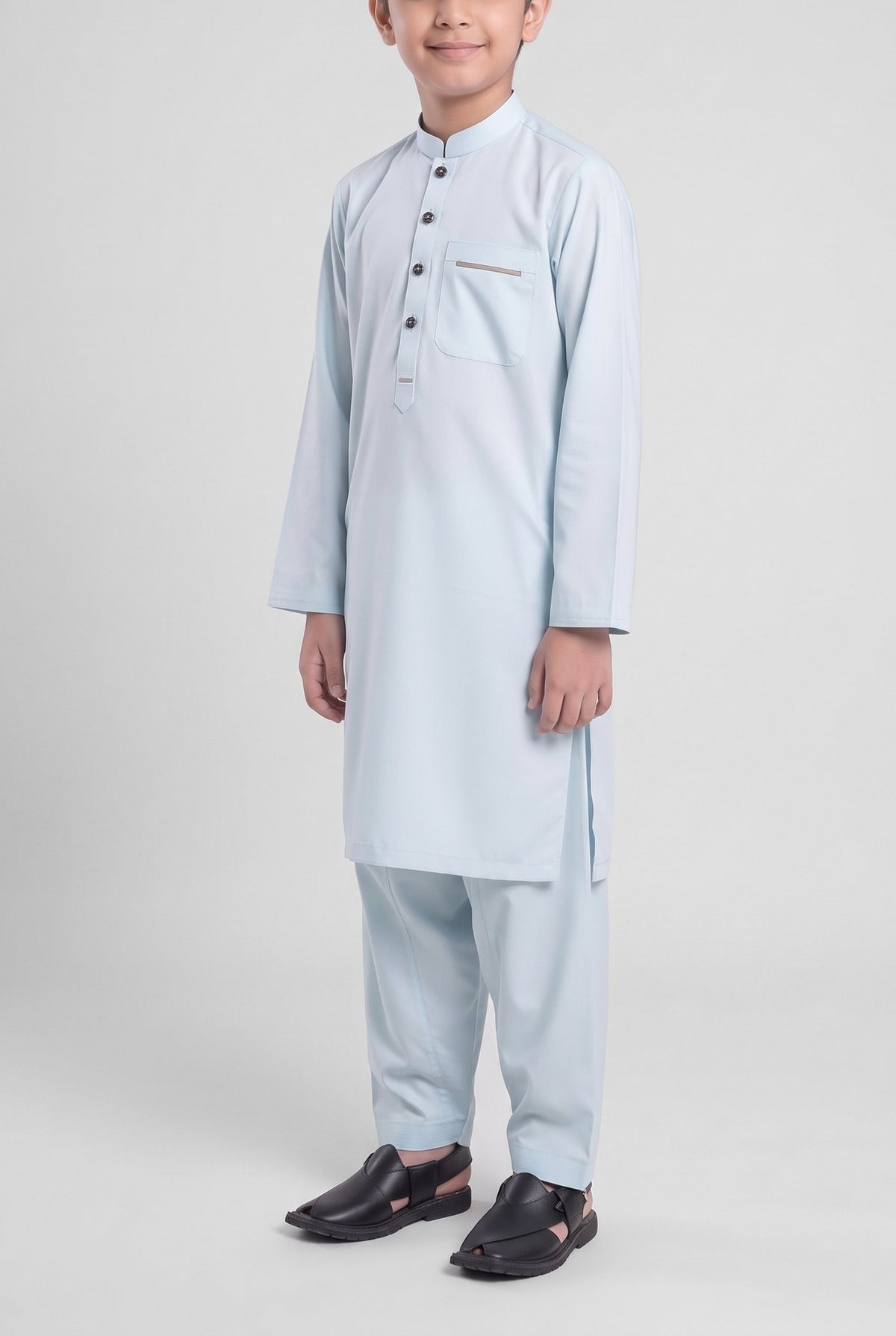 Boys' Ice Mint Cotton Shalwar Kameez - 221021 – three-quarter