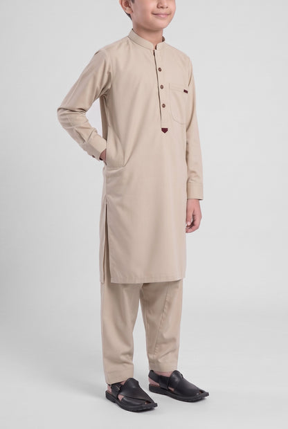 Boys' Desert Sand Cotton Shalwar Kameez - 221022 – side-pocket pose