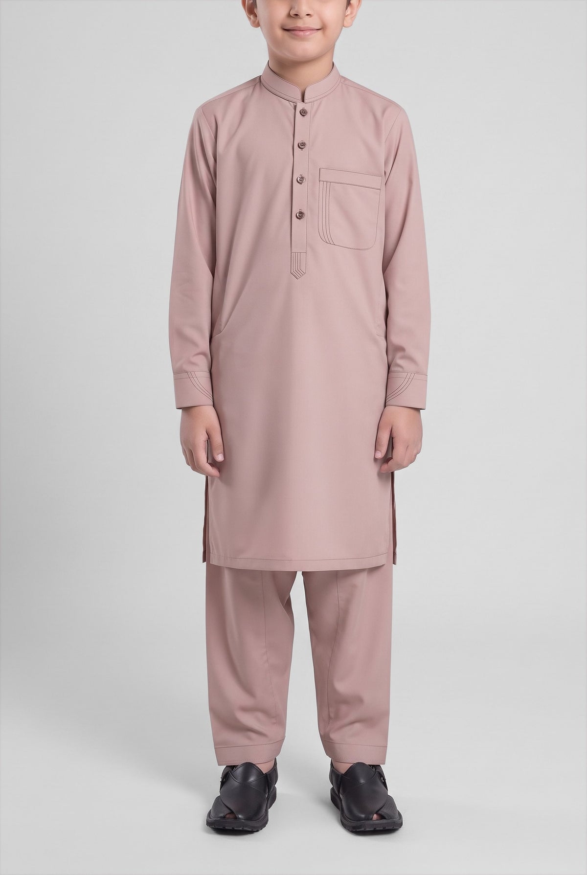 Boys' Tea Pink Cotton Shalwar Kameez - 221023 – front