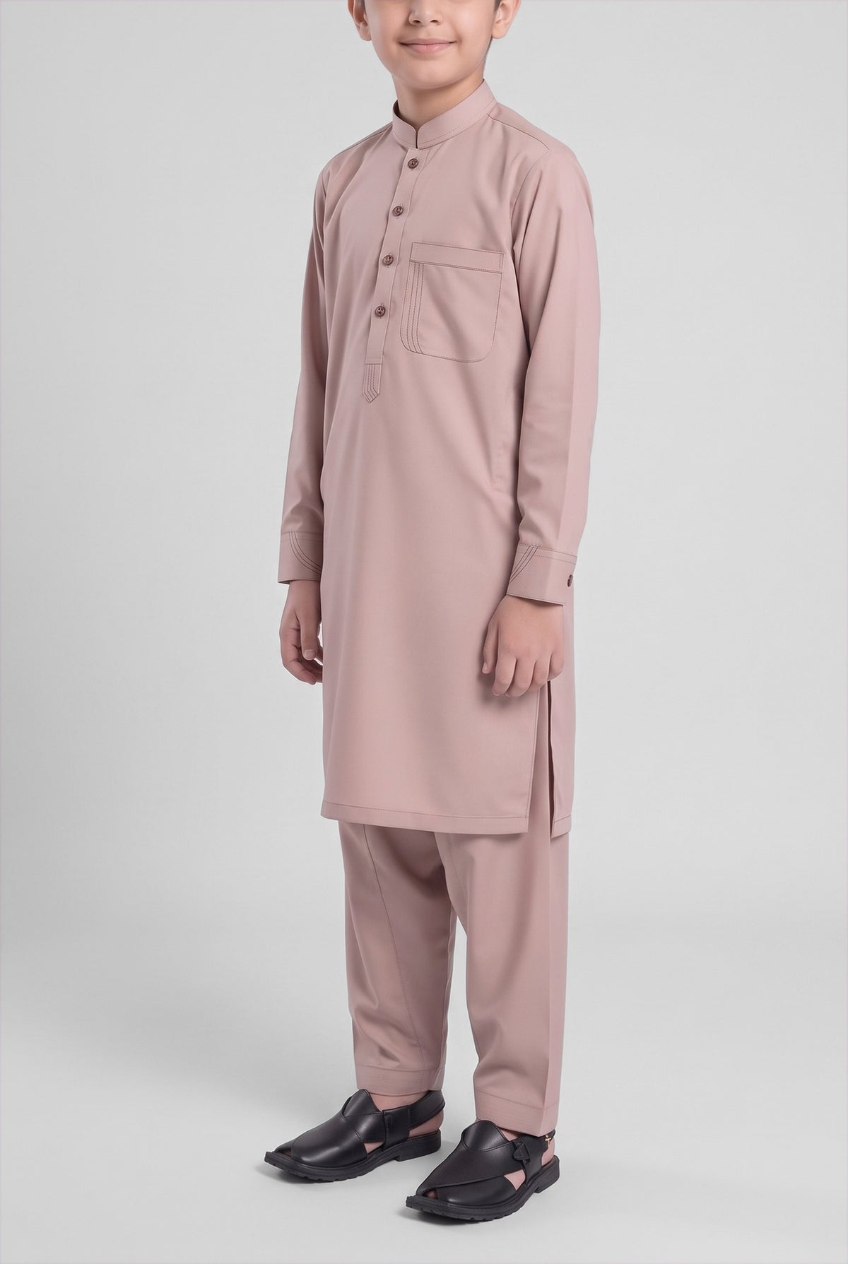 Boys' Tea Pink Cotton Shalwar Kameez - 221023 – three-quarter