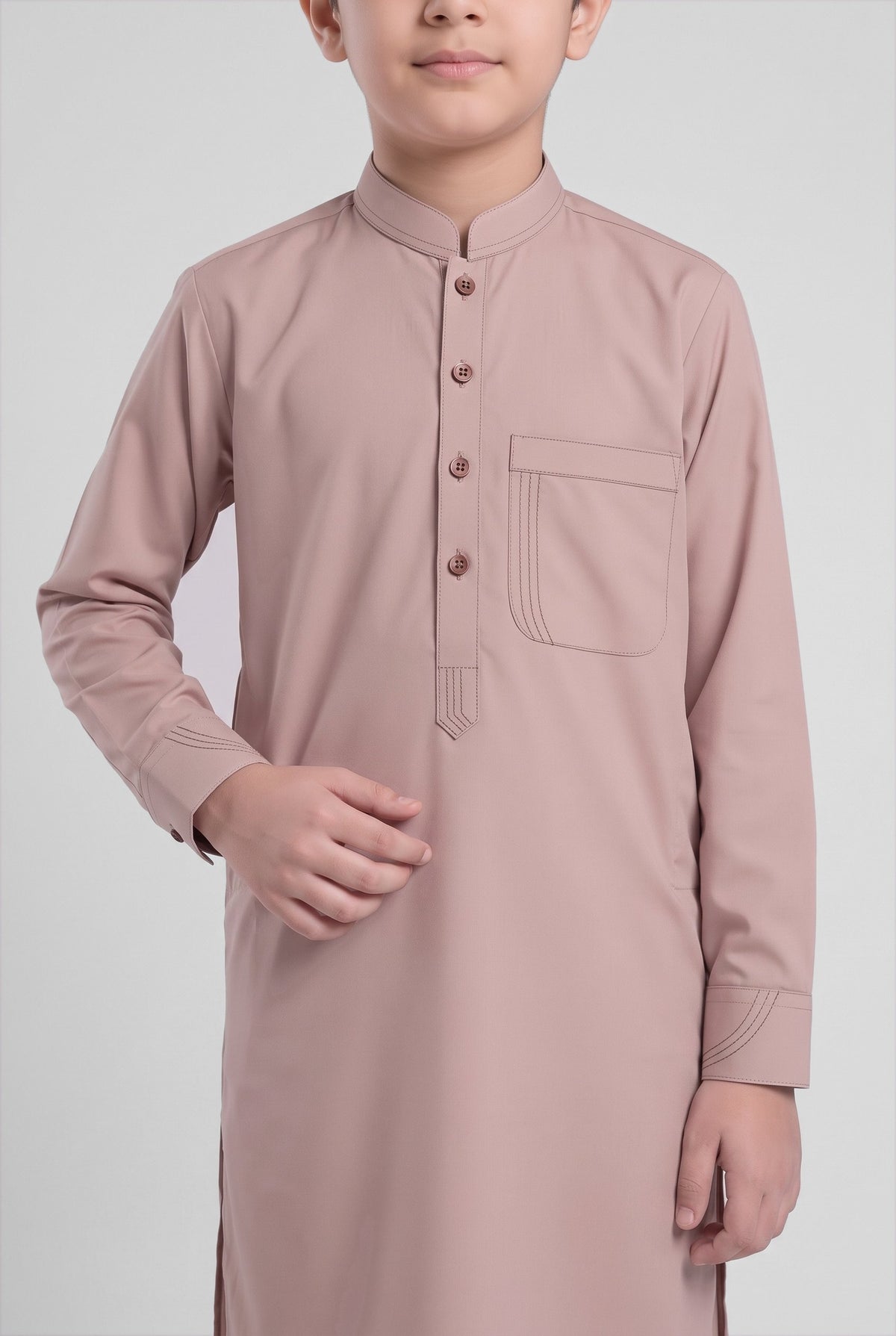Boys' Tea Pink Cotton Shalwar Kameez - 221023 – placket detail