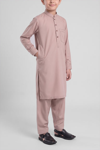 Boys' Tea Pink Cotton Shalwar Kameez - 221023 – side-pocket pose