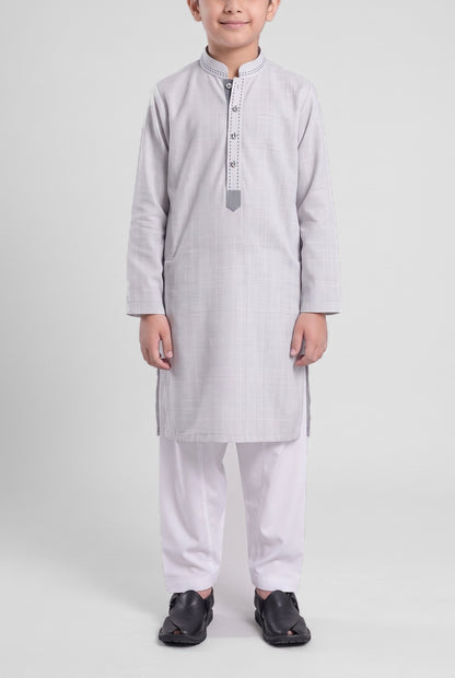 Boys' Light Grey Check Cotton Shalwar Kameez - 221024 – front