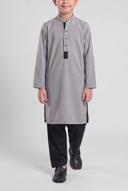 Boys' Grey Pinstripe Cotton Shalwar Kameez - 221025 – walking