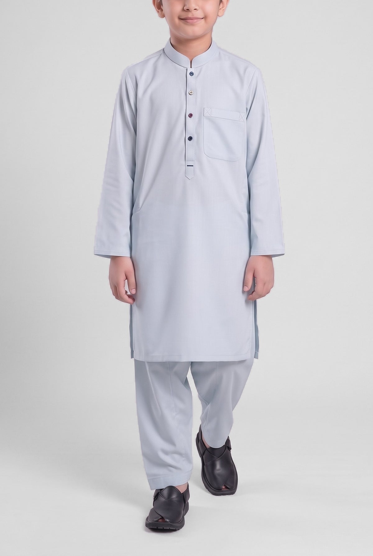Boys' Sage Blue Oxford Cotton Shalwar Kameez - 221026 – walking
