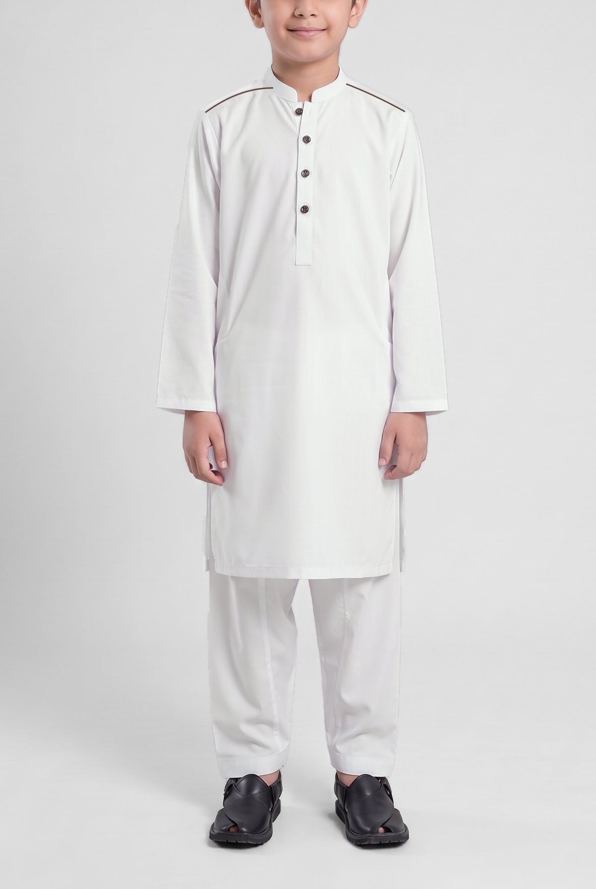 Boys' Pure White Cotton Shalwar Kameez - 221028 – front