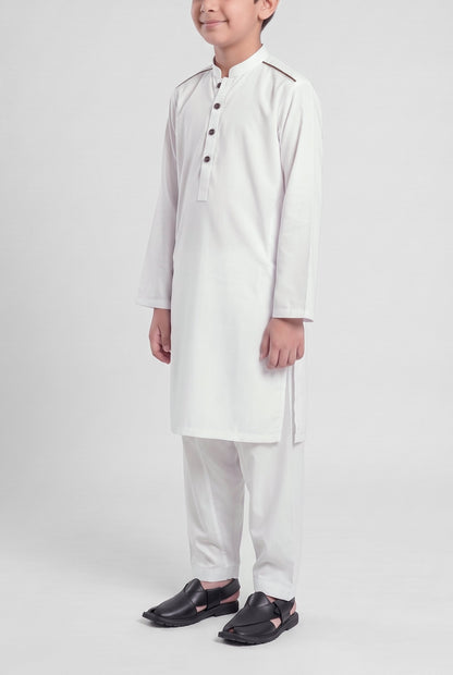 Boys' Pure White Cotton Shalwar Kameez - 221028 – three-quarter