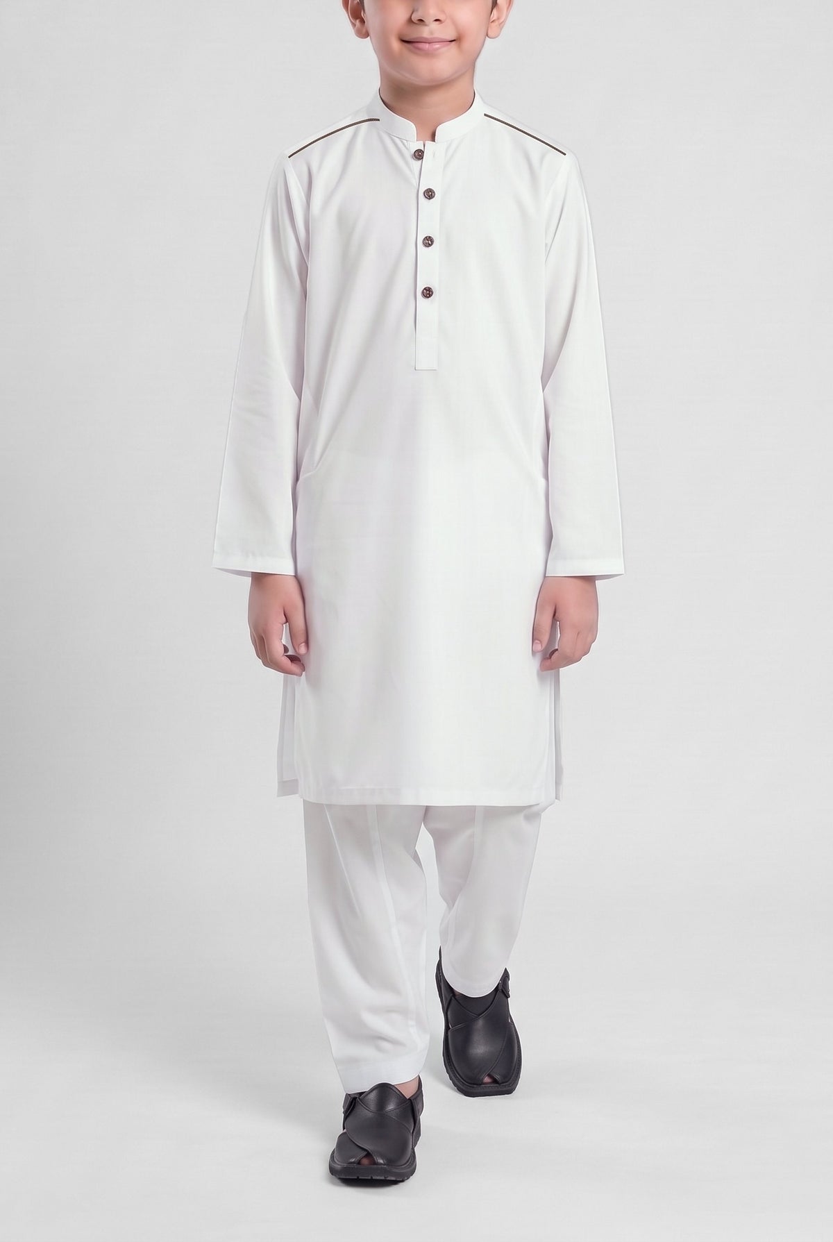 Boys' Pure White Cotton Shalwar Kameez - 221028 – walking