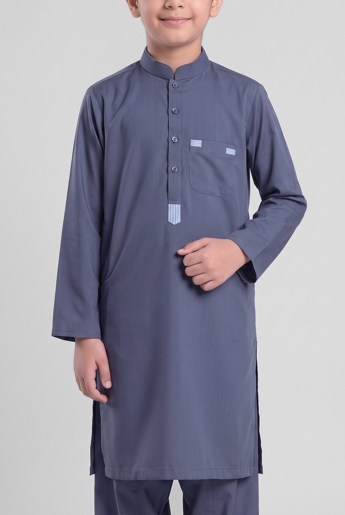 Boys' Slate Navy TR Shalwar Kameez - 223027 – placket detail