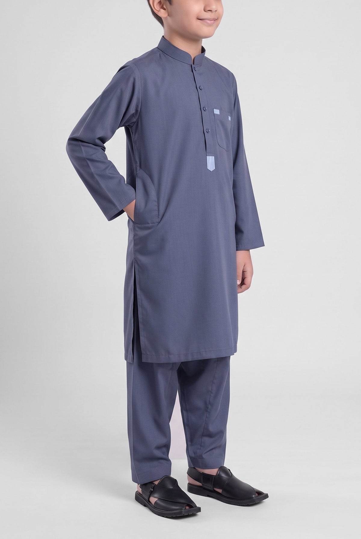 Boys' Slate Navy TR Shalwar Kameez - 223027 – side-pocket pose