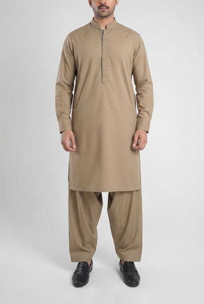 Men's Desert Khaki Wash & Wear Shalwar Kameez - 112022 – front