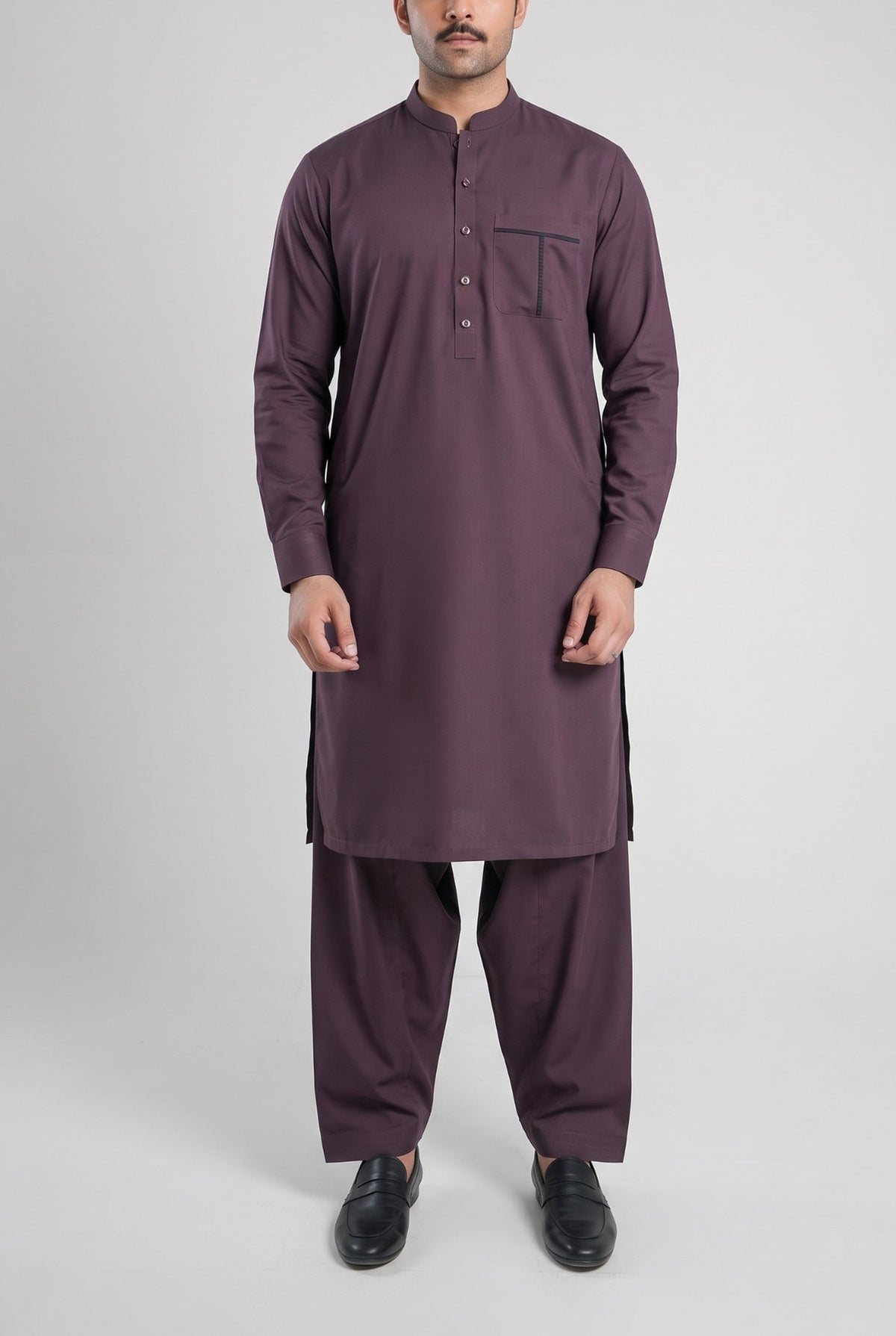 Men's Deep Plum Wash & Wear Shalwar Kameez - 112023 – front