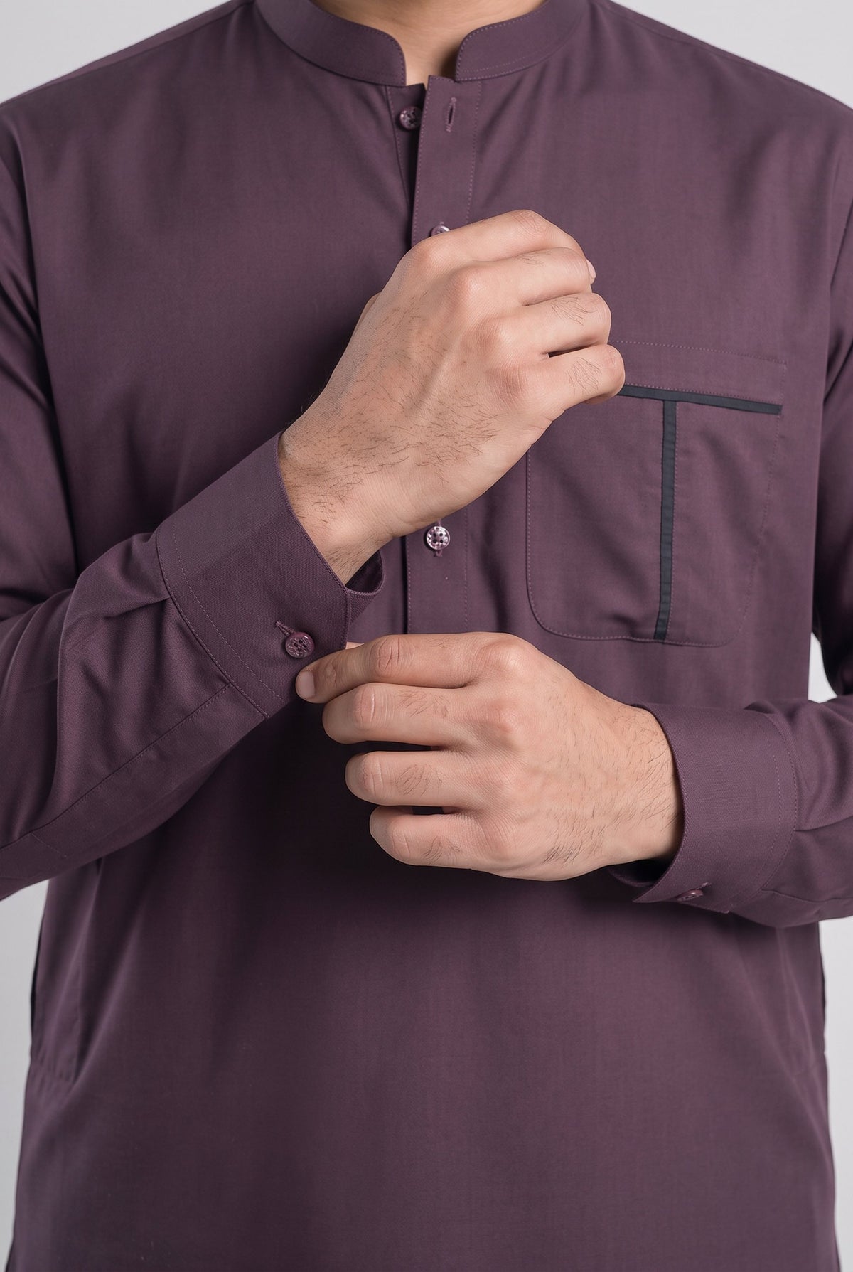 Men's Deep Plum Wash & Wear Shalwar Kameez - 112023 – cuff detail