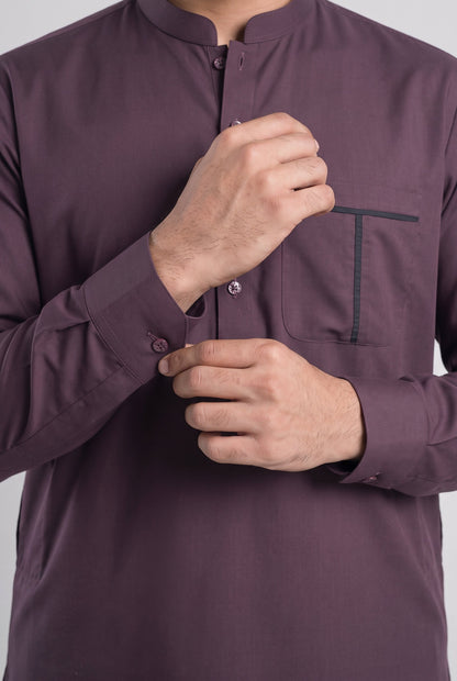 Men's Deep Plum Wash & Wear Shalwar Kameez - 112023 – cuff detail