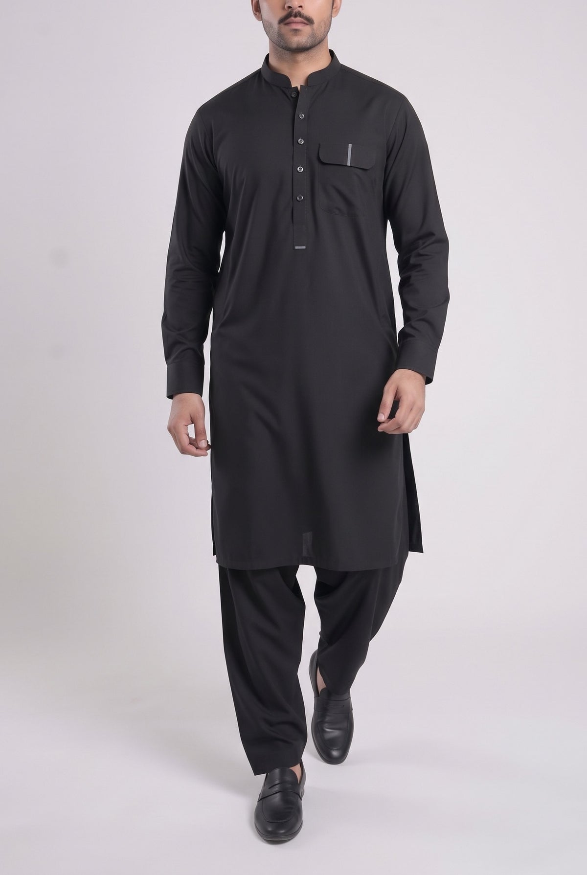 Men's Jet Black Wash & Wear Shalwar Kameez - 112024 – walking