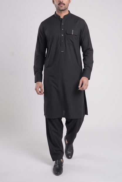 Men's Jet Black Wash & Wear Shalwar Kameez - 112024 – walking