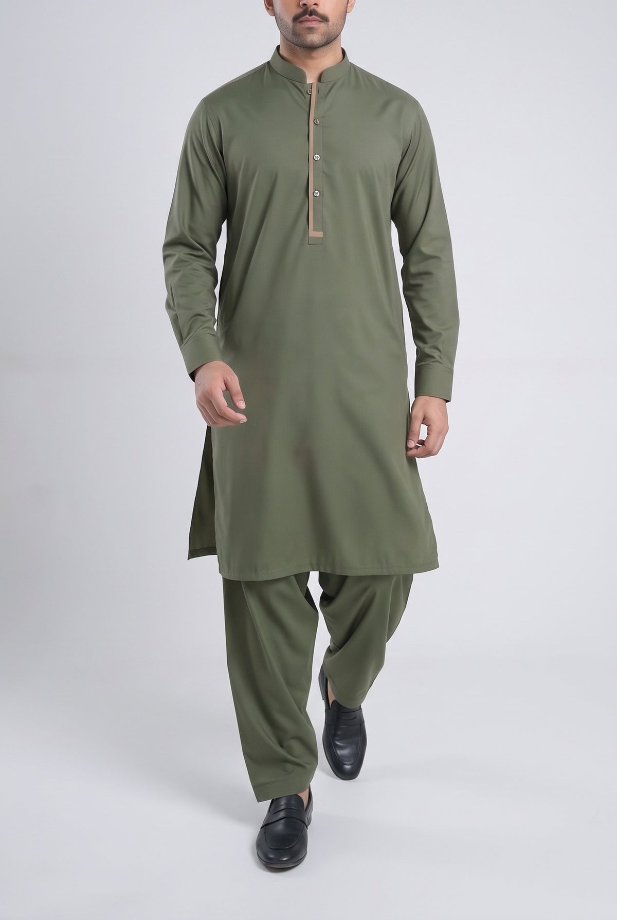Men's Smoked Olive Wash & Wear Shalwar Kameez - 112025 – walking