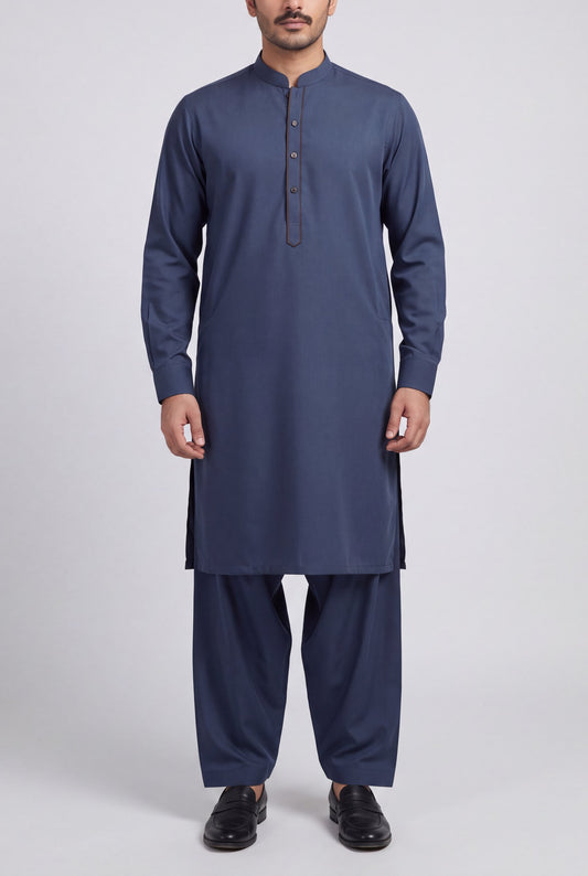 Men's Midnight Slate Wash & Wear Shalwar Kameez - 112026 – front