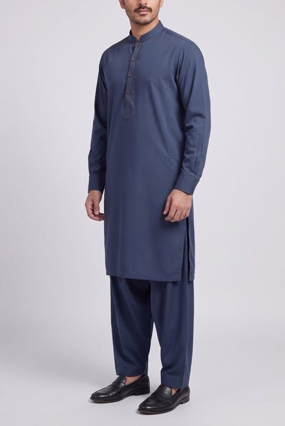 Men's Midnight Slate Wash & Wear Shalwar Kameez - 112026 – three-quarter