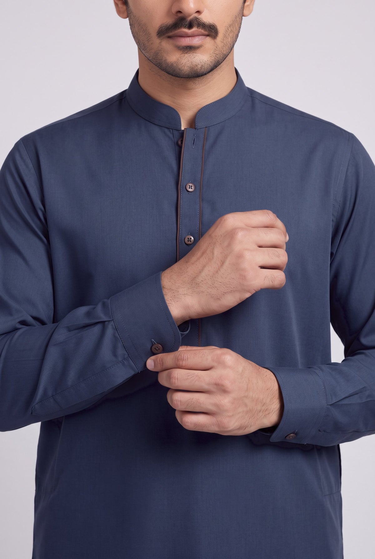 Men's Midnight Slate Wash & Wear Shalwar Kameez - 112026 – cuff detail