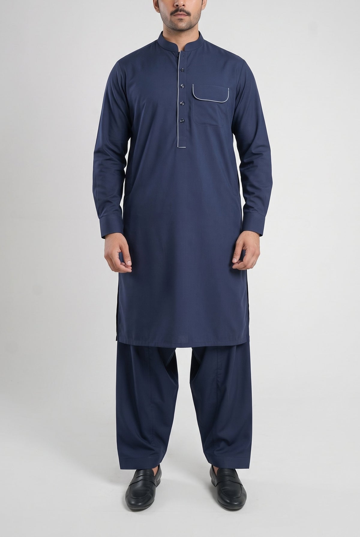 Men's Classic Navy Wash & Wear Shalwar Kameez - 112027 – front