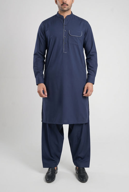 Men's Classic Navy Wash & Wear Shalwar Kameez - 112027 – front