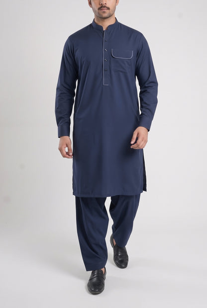 Men's Classic Navy Wash & Wear Shalwar Kameez - 112027 – walking