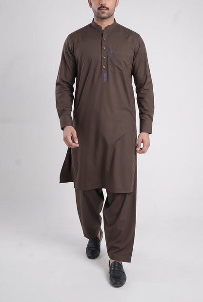 Men's Chocolate Brown Wash & Wear Shalwar Kameez - 112028 – walking